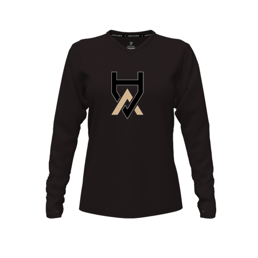 [CUS-DFW-TEES-CMF-VNK-LSL-BLK-FYXS-LOGO1] Comfort T-Shirt (Female Youth XS, Black, V Neck, Logo 1, Long Sleeve)
