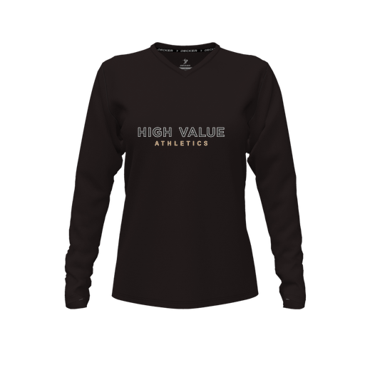 [CUS-DFW-TEES-CMF-VNK-LSL-BLK-FYXS-LOGO2] Comfort T-Shirt (Female Youth XS, Black, V Neck, Logo 2, Long Sleeve)