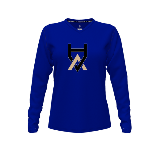 [CUS-DFW-TEES-PER-VNK-LSL-RYL-FYXS-LOGO1] Performance T-Shirt (Female Youth XS, Royal, V Neck, Logo 1, Long Sleeve)
